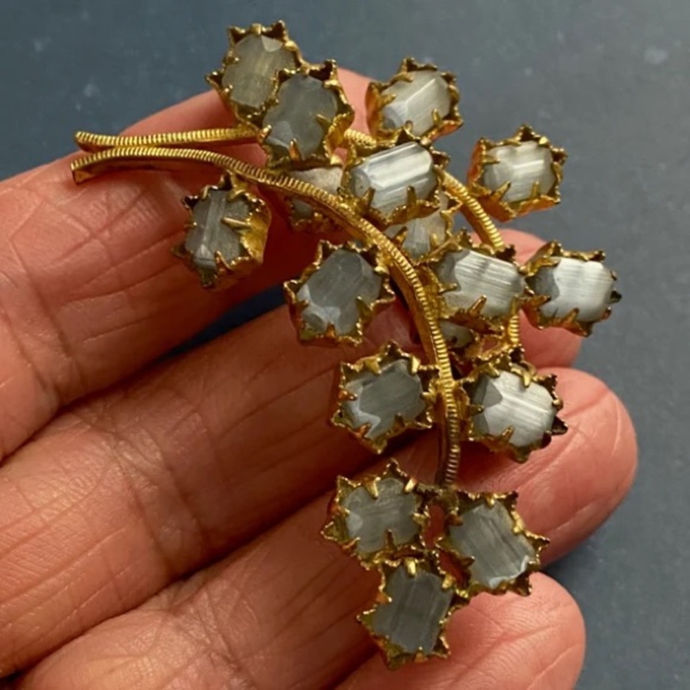 MCM Brooch Gold-tone & Ice Blue Givre’ Glass Cabochons